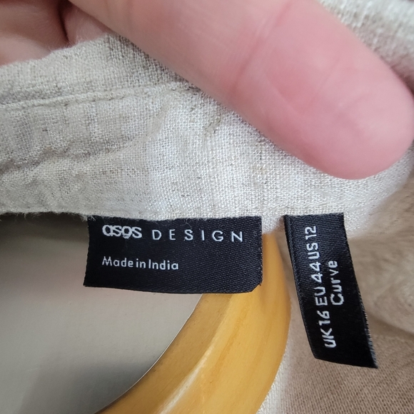 Asos Design Ltd Beige Button-Up Linen Blend Shirt Dress Sz 12 - Picture 7 of 7